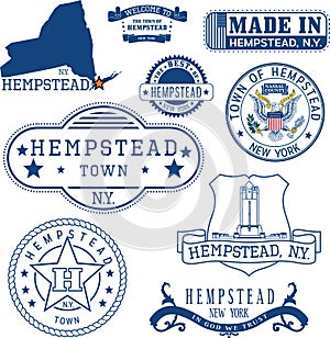 Set of generic stamps and signs of Hempstead, NY