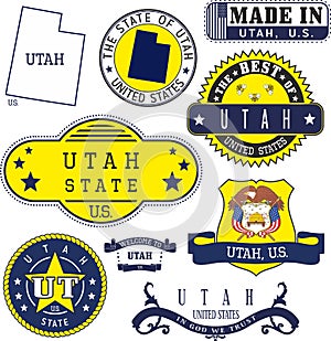 Set of generic stamps and signs of Utah state