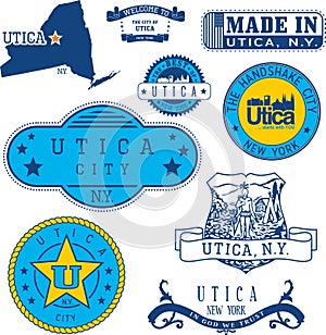 Set of generic stamps and signs of Utica, NY