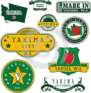 Set of generic stamps and signs of Yakima, WA