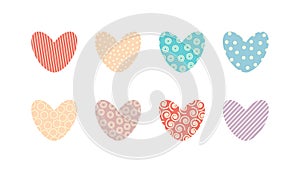 set of gentle hearts with different texture pastel palette