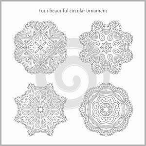 Set gentle and light circular ornament. Mandala. Vintage decorative elements. Set of beautiful ethnic, oriental ornaments.