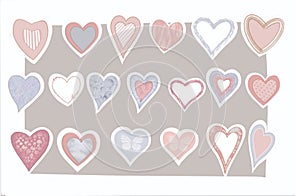 SET OF GENTLE VALENTINES, ILLUSTRATION ON A PINK BACKGROUND, VALENTINE\'S DAY CARD