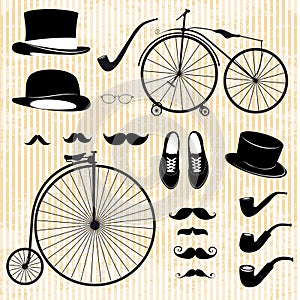 Set of the gentleman and bicycle