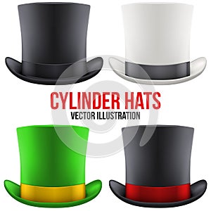 Set of gentleman hat cylinder. Vector Illustration