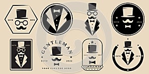 set gentleman vintage, line art logo, icon and symbol, vector illustration design
