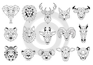 Set of Geometric abstract animals. Black animals on white background. Trendy mono line vector design