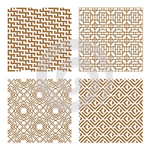Set geometric asian abstract seamless vector pattern including traditional korean or chinese motive with typical lines and