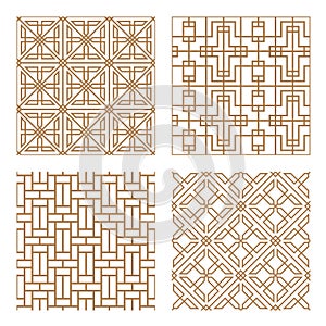 Set geometric asian abstract seamless vector pattern including traditional korean or chinese motive with typical lines and