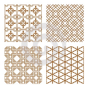 Set geometric asian abstract seamless vector pattern including traditional korean or chinese motive with typical lines and