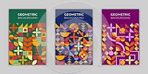 Set of geometric backgrounds from figures in vector. Abstract geometric templates for covers.