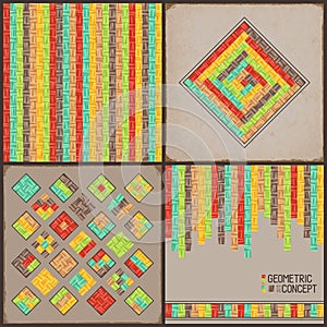 Set of Geometric Compositions from Bright Gradient Squares. Retro Style