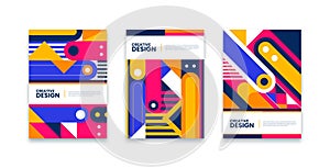 Set of geometric covers. Collection of cool vintage covers. Abstract shapes compositions. Vector
