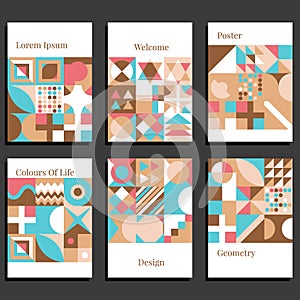 Set of geometric covers. Collection of cool vintage covers. Abstract shapes compositions. vector illustration