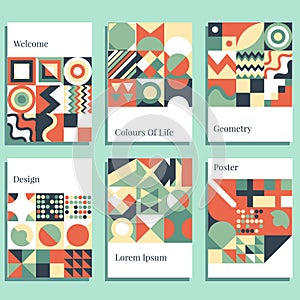 Set of geometric covers. Collection of cool vintage covers. Abstract shapes compositions. vector illustration