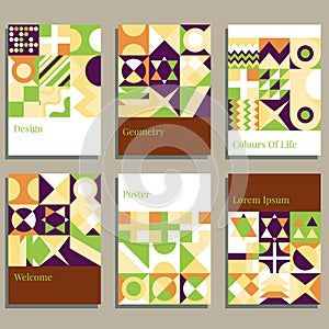 Set of geometric covers. Collection of cool vintage covers. Abstract shapes compositions. vector illustration