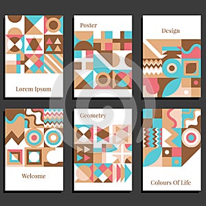 Set of geometric covers. Collection of cool vintage covers. Abstract shapes compositions. vector illustration