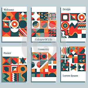 Set of geometric covers. Collection of cool vintage covers. Abstract shapes compositions. vector illustration