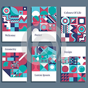 Set of geometric covers. Collection of cool vintage covers. Abstract shapes compositions. vector illustration