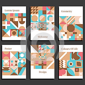 Set of geometric covers. Collection of cool vintage covers. Abstract shapes compositions. vector illustration