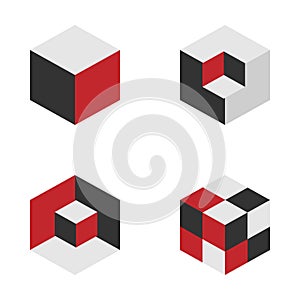 Set of geometric cube pattern.Fashion graphic design.Vector illustration. Background design.Optical illusion 3D Modern stylish abs