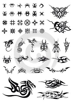Set of geometric decorations and tribals tattoos