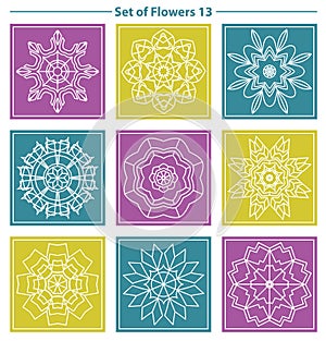 Set of geometric and floral linear monogram design on color back