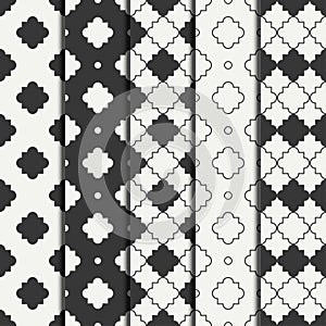 Set of geometric line monochrome lattice seamless arabic pattern. Islamic oriental style. Wrapping paper. Scrapbook