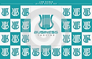 Set of geometric line security shield letter W WW logo design