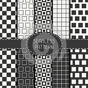 Set of geometric monochrome seamless pattern with