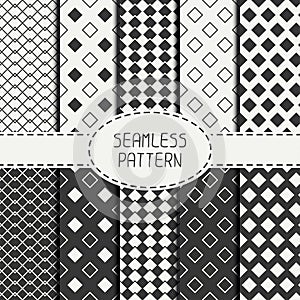 Set of geometric monochrome seamless pattern with