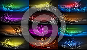 Set of geometric neon tree backgrounds