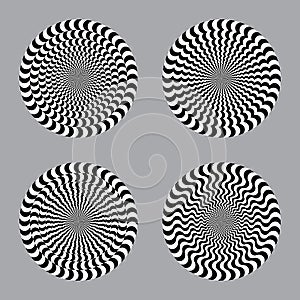Set of geometric optical illusion. white and black circle pattern