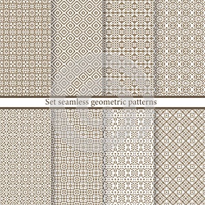 Set geometric seamless patterns. Abstract geometric backgrounds brown color. Vector illustration.