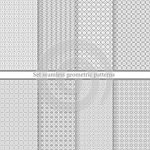 Set geometric seamless patterns. Abstract geometric backgrounds grey color. Vector illustration.