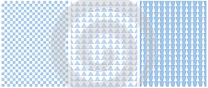 Set of 3 Geometric Seamless Vector Pattern with White Triangles and Grid.