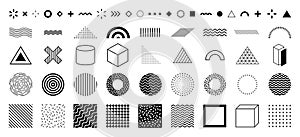 Set of 100 geometric shapes. Memphis design, retro elements for web, vintage, advertisement, commercial banner, poster