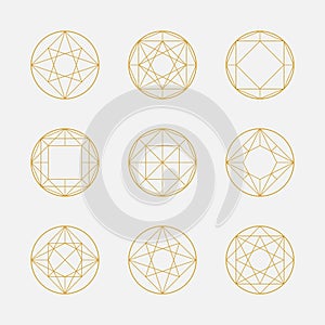 Set of geometric shapes, squares and circles, line design,