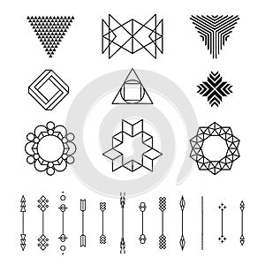 Set of geometric shapes, vector illustration, isolated, line design