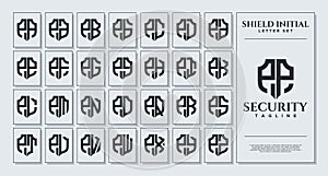 Set of geometric shield letter P PP logo design