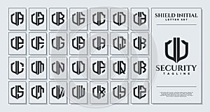 Set of geometric shield letter U UU logo design photo