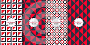 Set of Geometric square seamless patterns. Abstract diamond shape, red, black, white background. Vector illustration