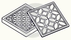 Set of Geometric Square Tile Patterns Outline Vector, vector design Generative AI