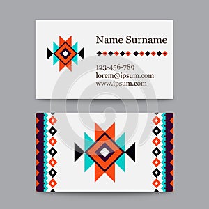 Set of geometric tribal colorful business cards - ethnic style templates