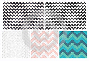 Set of geometric vector textures. Seamless abstract zigzag paper patterns. Floor color laminate background