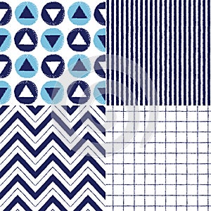 Set of geometrical brush drawn vector seamless patterns