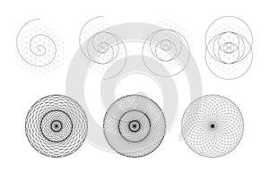 Set of geometrical elements and shapes. Sacred Geometry Torus Yantra or Hypnotic Eye development.