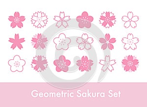 Set of geometrical sakura flower stamp symbols, cherry blossom icons