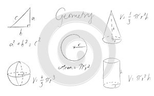 Set of geometry equations hand drawn