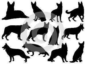 Set of German Shepherd dog silhouette vector art